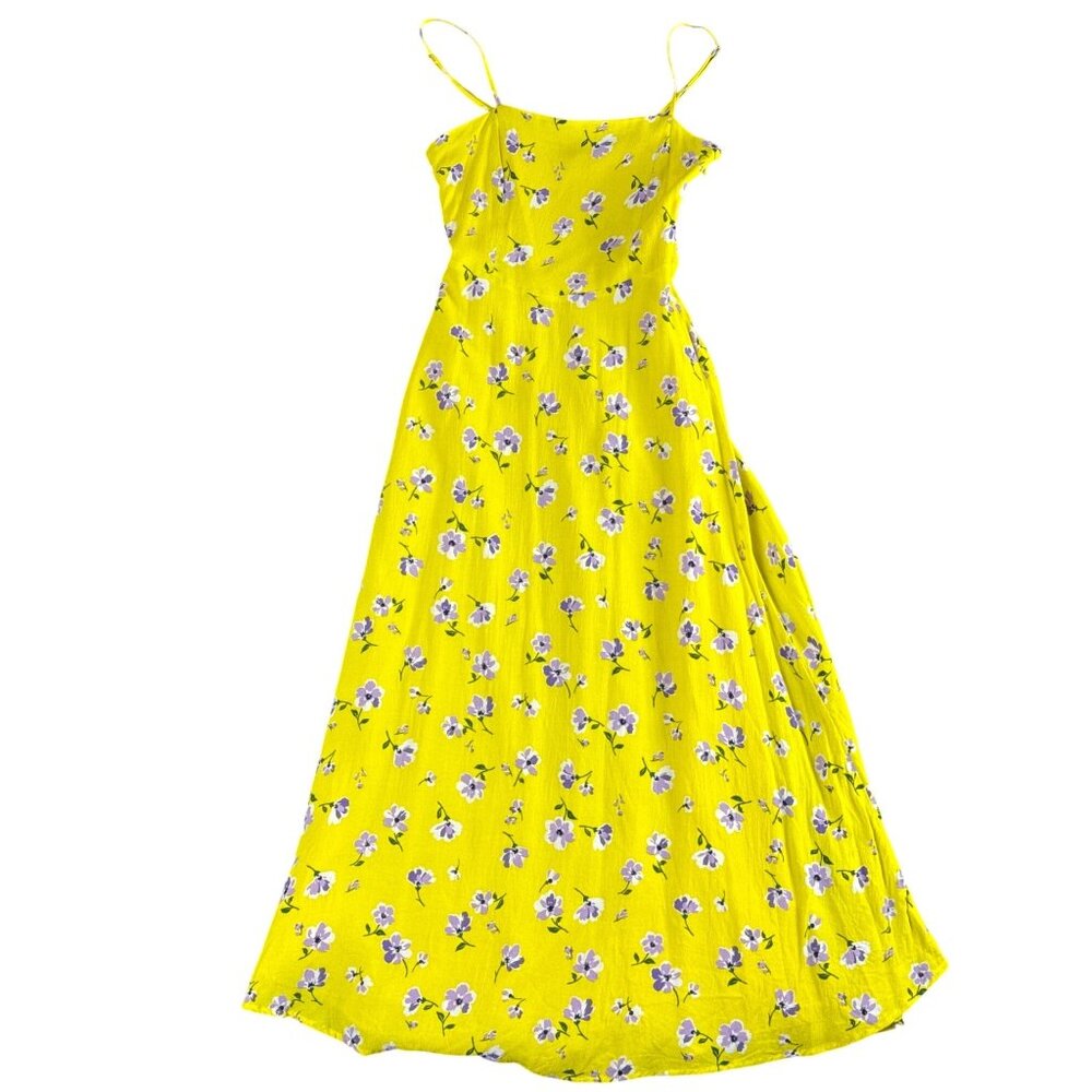 Zara XS Yellow Floral Maxi Dress Smocked Back Spaghetti Strap Summer Sundress